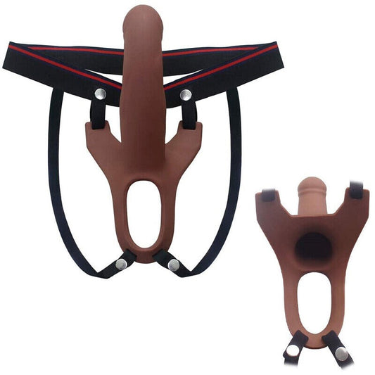 Realistic Dildo Hollow Strap on Dildo Silicone Penis Sleeve Extender Men Sex Toy